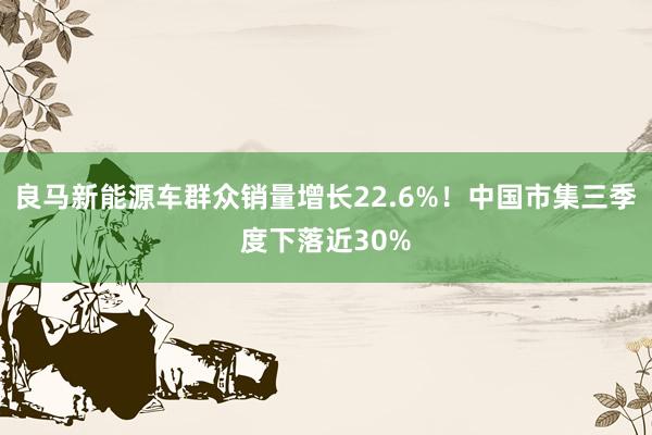 良马新能源车群众销量增长22.6%！中国市集三季度下落近30%